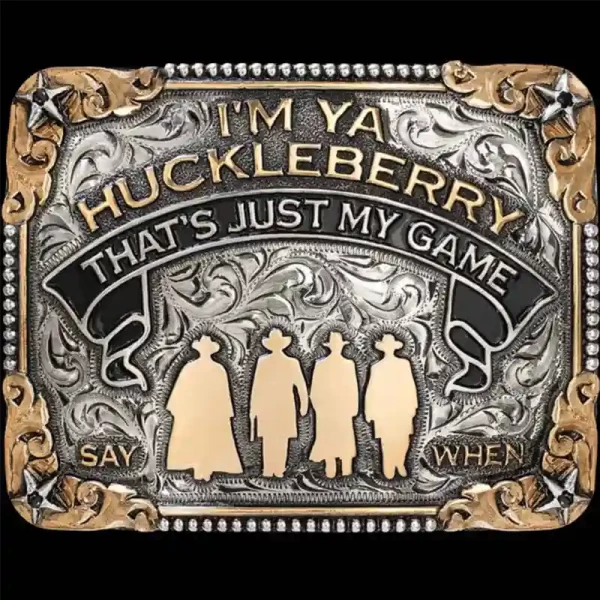 "I'm ya Huckleberry." Inspired from the classic Western movie, Tombstone, this buckle is perfect for any cowboy outfit. Order this in-stock buckle and get same-day or next-day shipping! 